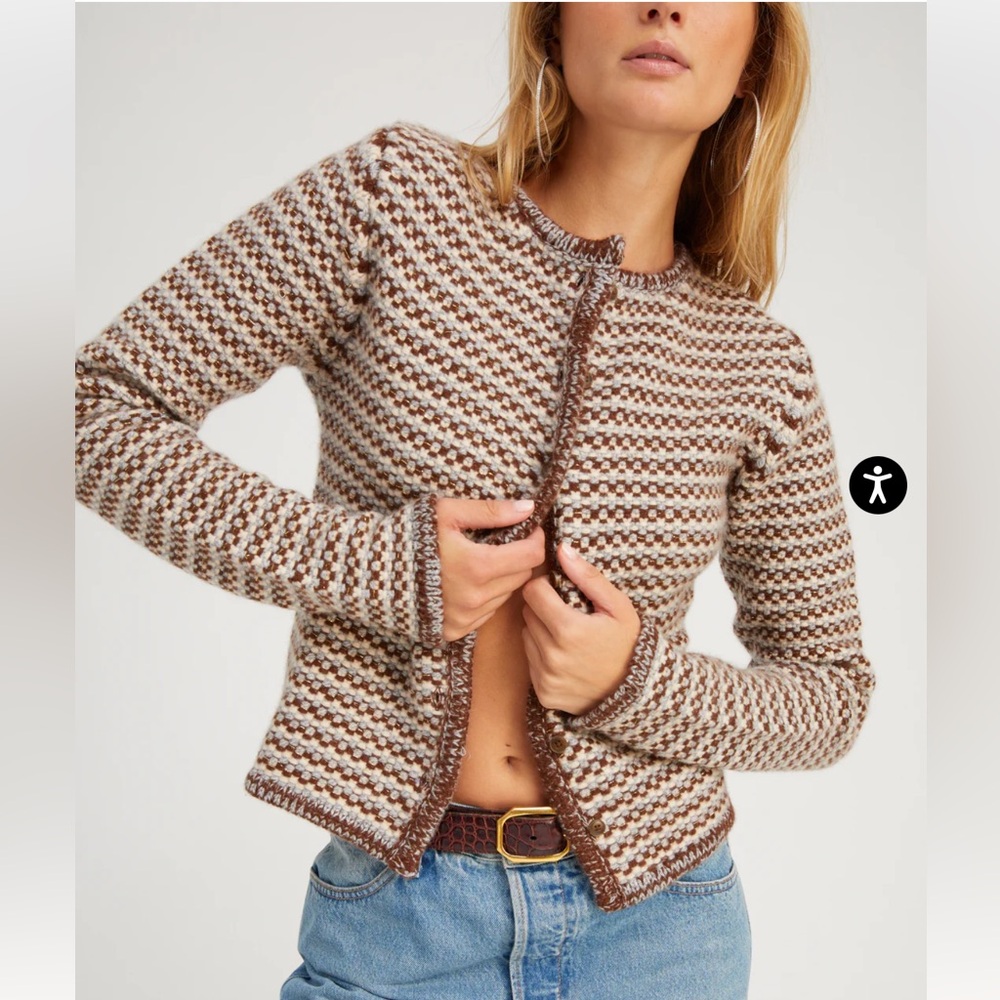 SPRWMN Grey Brown Cashmere Chunky Knit Cardigan NWT